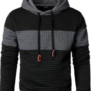Men's Plaid Patchwork Jacquard Hoodie Sweatshirt | Casual Long Sleeve Pullover w